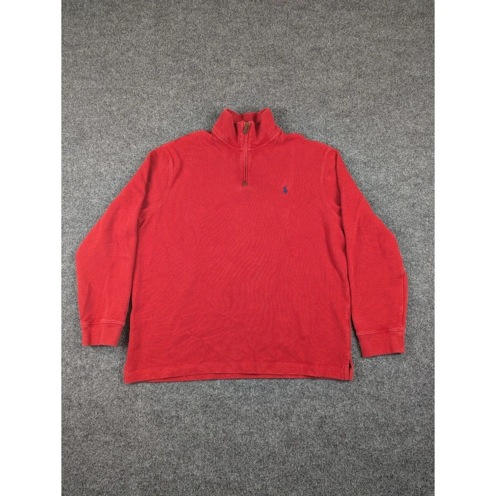 Polo Ralph Lauren Mens XL Red 100% Cotton Quarter Zip Pullover Sweater Logo